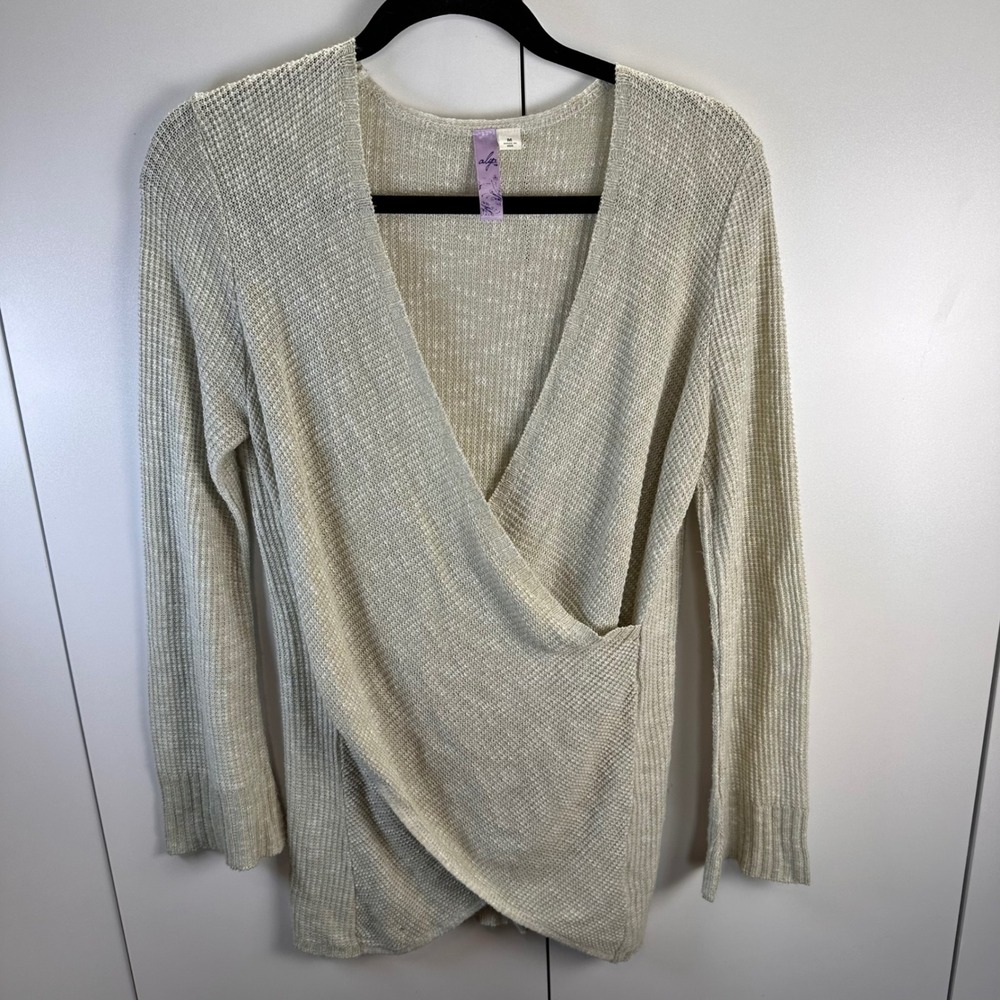 Alya Womens Med Faux‎ Wrap Sweater Long Sleeve Beige Boho Minimalist Cottage Y2K